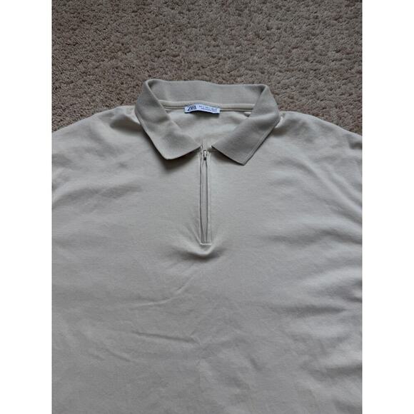 Zara Long Sleeve Quarter Zip Collar Polo Shirt Oyster White Cream Mens Large - Picture 6 of 12